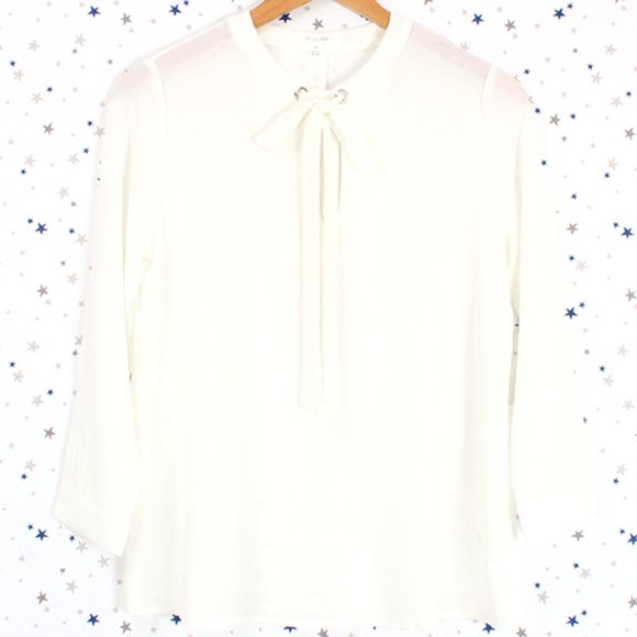 Front Tie Neck Crepe Blouse Top Off White - Picture 6 of 9